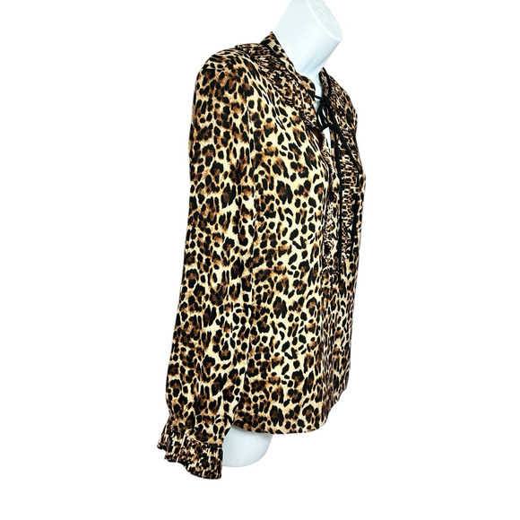 IMNYC Isaac Mizrahi Animal Print Blouse Sz S V-Neck Long-Sleeve Pleated Collar - Picture 6 of 8